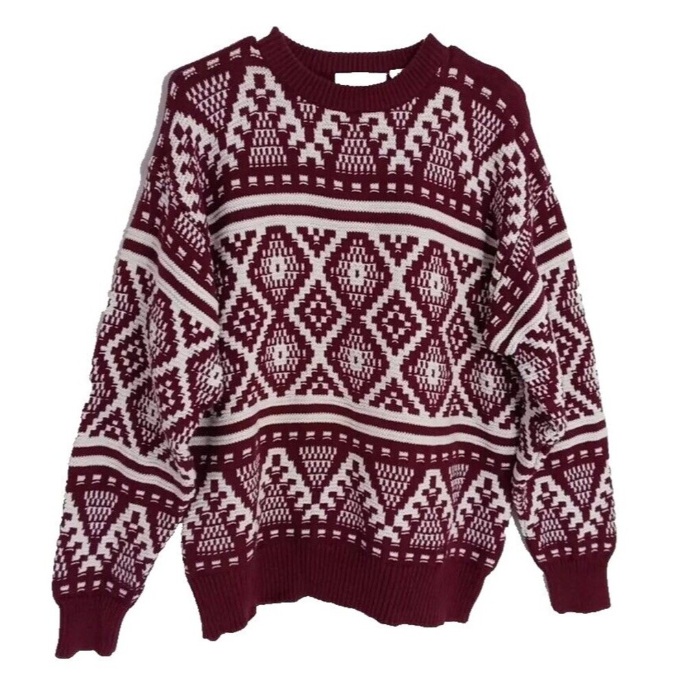 Brian MacNeil Sweater Size M Red White Argyle Diamond Knit Fisherman‎ Ski Warm